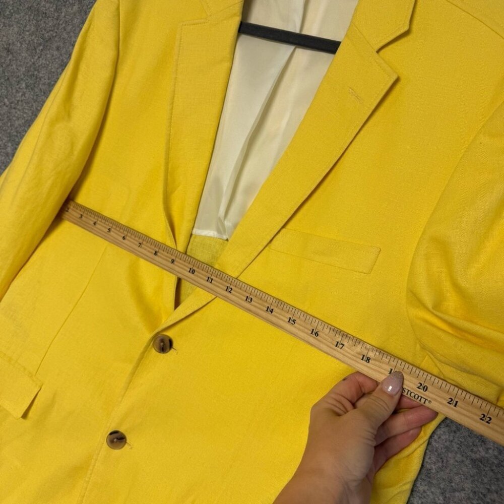 Alan Flusser Yellow Linen Blend Blazer Lightweight Tailored Jacket Large - Picture 8 of 12